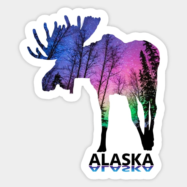 Alaskan northern lights moose Sticker by ACGraphics